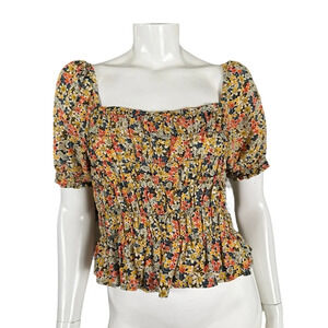 Patrons of Peace T-Shirt smocked ruffle short sleeve crop top blouse medium